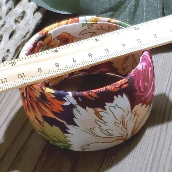 Vintage Y2K Flowers Organic Cotton Fabric Covered Wide Bangle Bracelet - Picture 7 of 8
